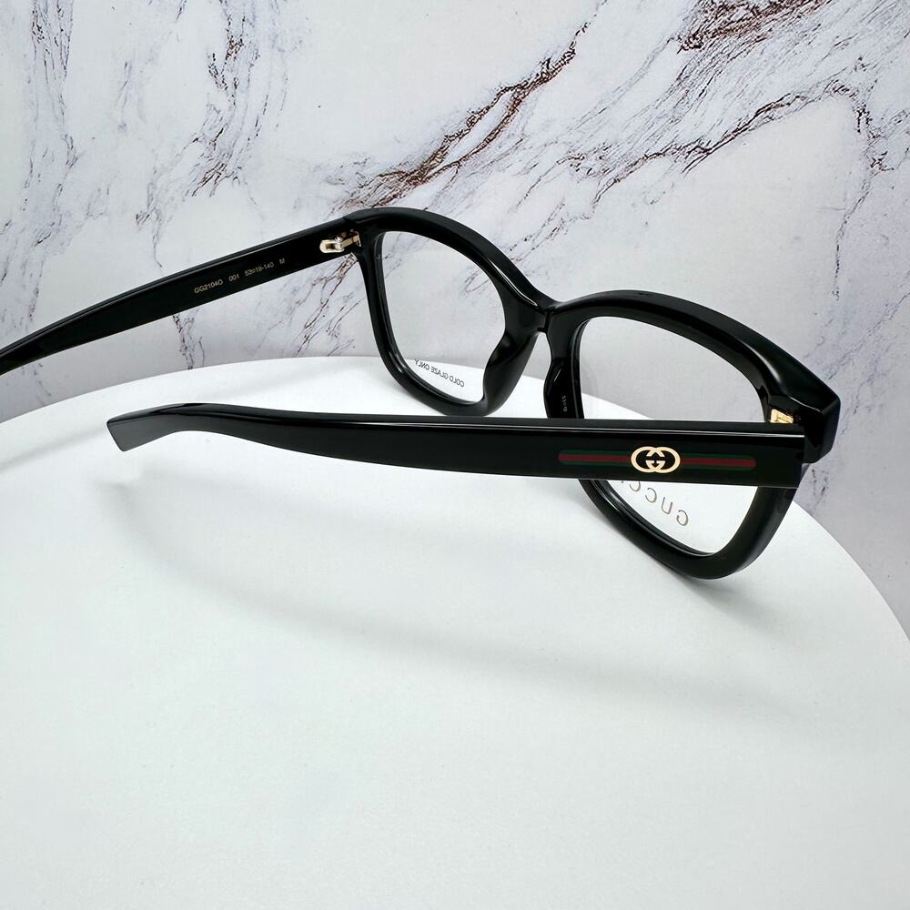 New GUCCI Eyeglasses 53-19-140 Black Square GG Logo Red Green Web Women Rx-able - Picture 14 of 16